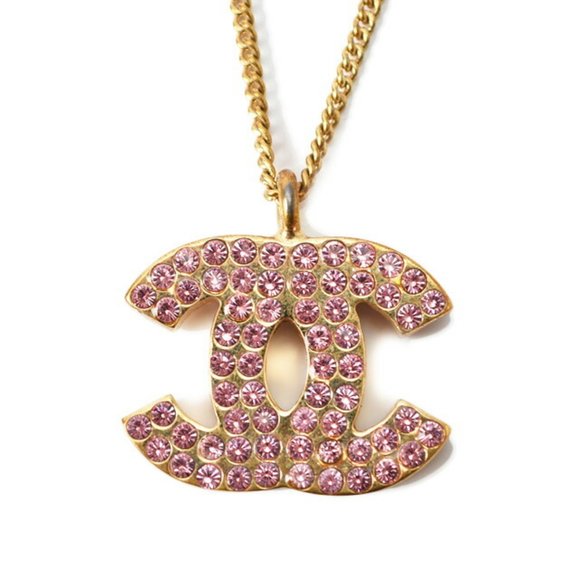 CHANEL B25P COCO Mark Rhinestone Heart Pierce Accessories gold